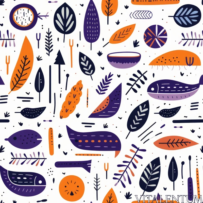 AI ART Colorful Hand-Drawn Fish and Plant Pattern for Fabric and Wallpaper