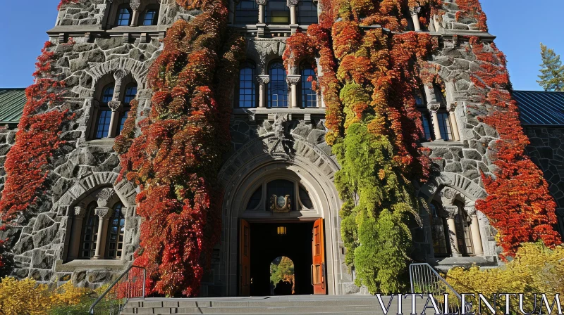 AI ART Colorful Vines Adorn a Charming Stone Building | Architecture Art