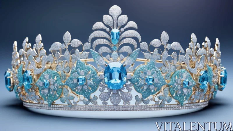 Exquisite Floral Crown with Blue Tint and Precious Gems AI Image