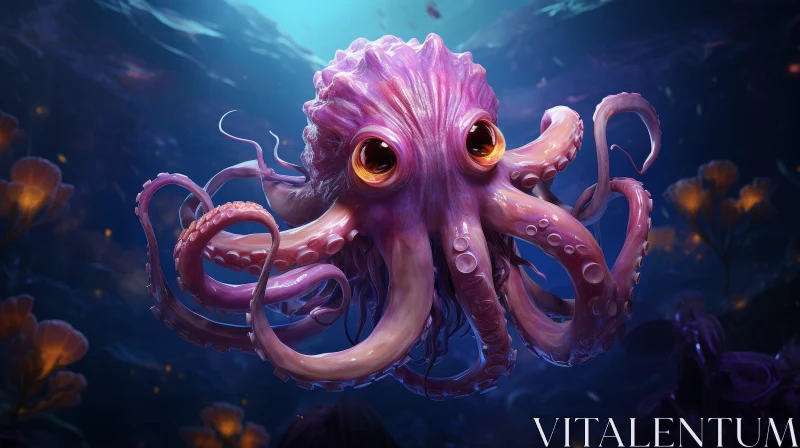 Pink Octopus 3D Rendering - Underwater Digital Art AI Image