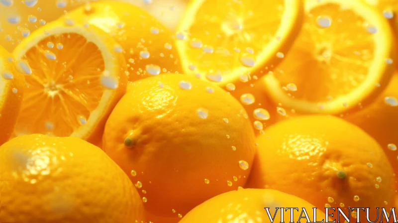 Refreshing Ripe Lemons with Water Drops AI Image