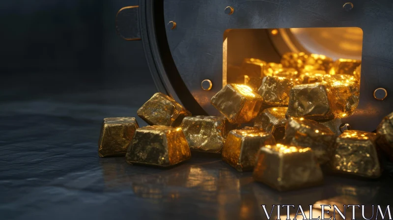 Stunning 3D Rendering of Bank Vault Door with Spilling Gold Bullion AI Image