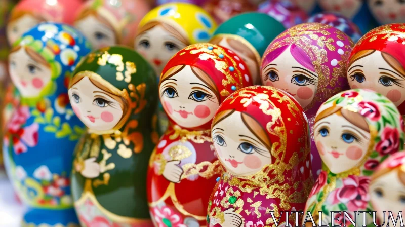 Traditional Russian Nesting Dolls - Hand-Painted Wooden Art AI Image