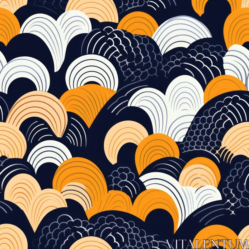 Tranquil Hand-Drawn Waves Pattern in Blue, Orange, and White AI Image