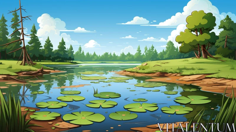 AI ART Tranquil Lake Landscape on a Sunny Day