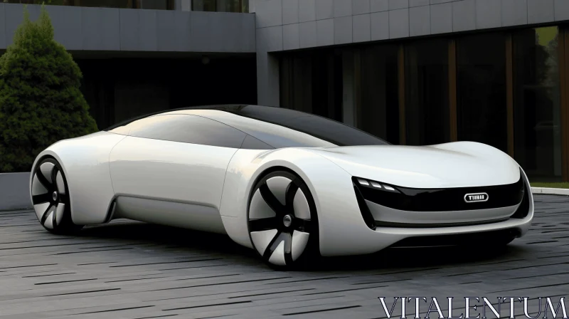 White Concept Sports Car in Front of Building - Futuristic Renderings AI Image
