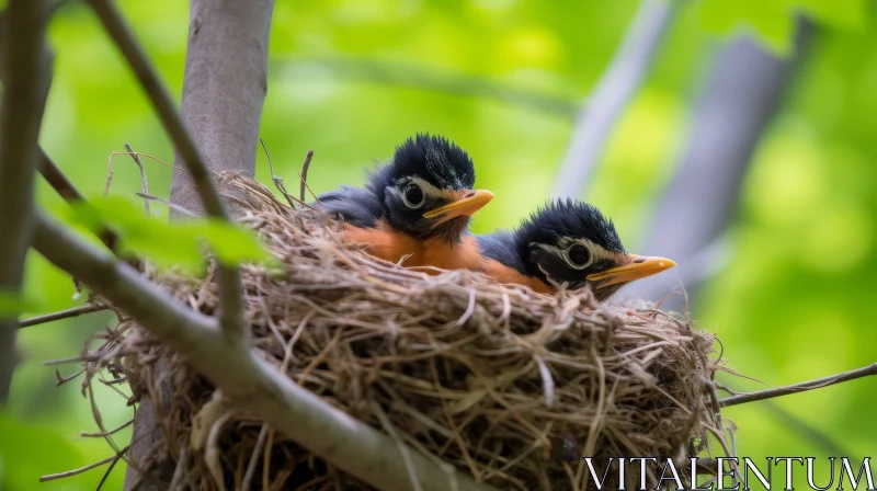 Baby Birds in Nest Close-Up AI Image