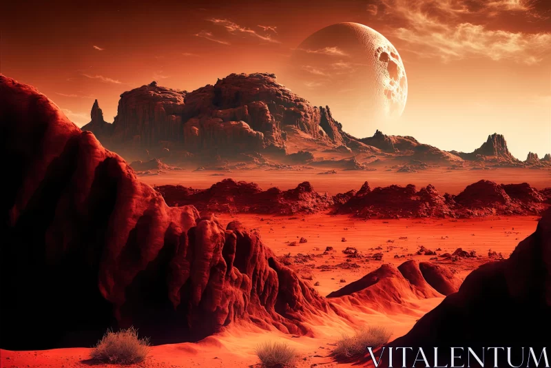 Captivating Red Rock Landscape with Distant Planet - A Grandiose Display of Colors and Romance AI Image