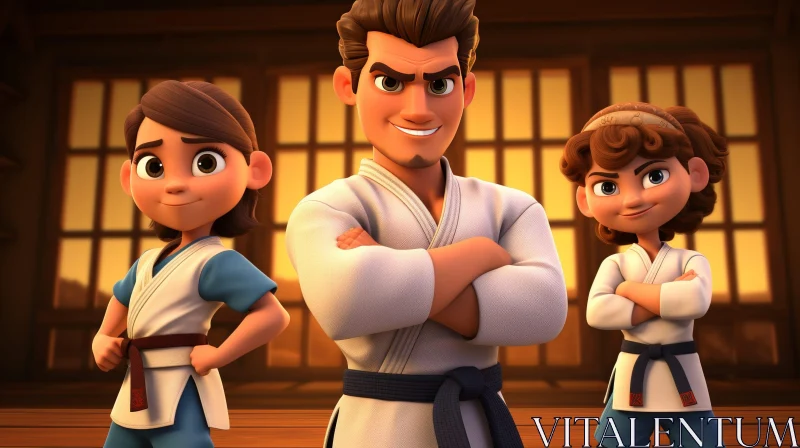 Cartoon Family in Martial Arts Studio AI Image