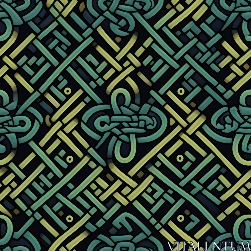 Celtic Knots Seamless Pattern in Green, Yellow, Blue AI Image