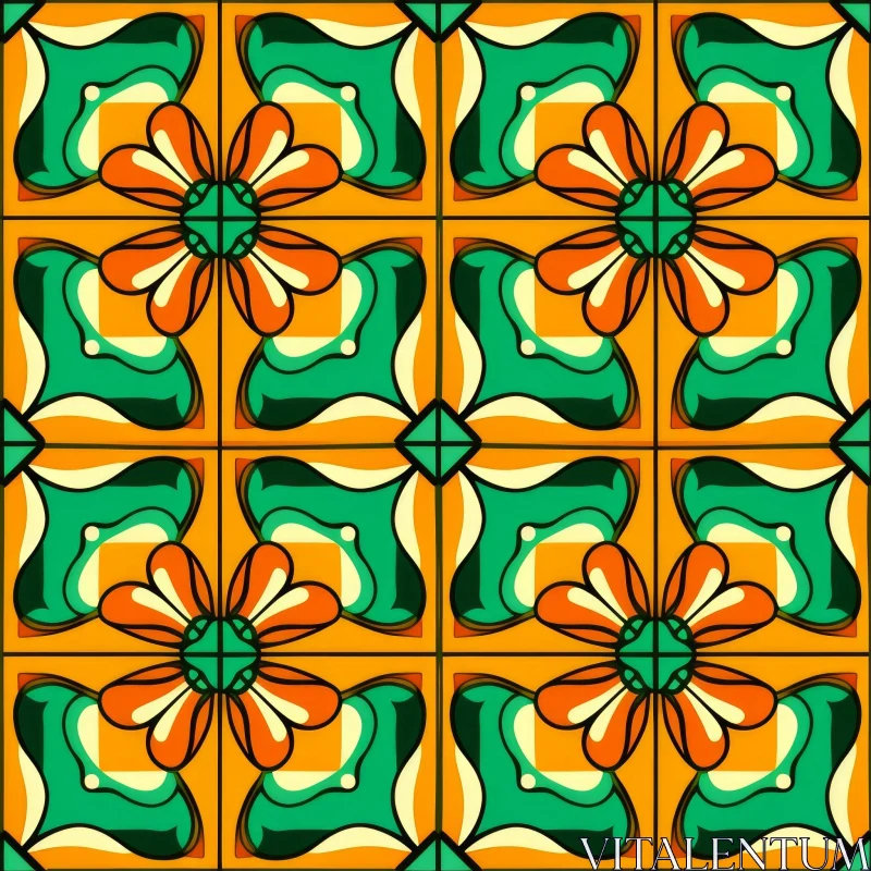 Colorful Floral Tile Pattern - Geometric Symmetry Design AI Image