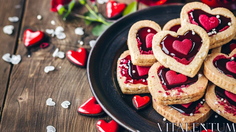 Delicious Heart-Shaped Cookies with Red and Pink Icing AI Image