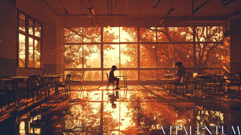 Empty Classroom at Sunset: A Serene Digital Painting AI Image