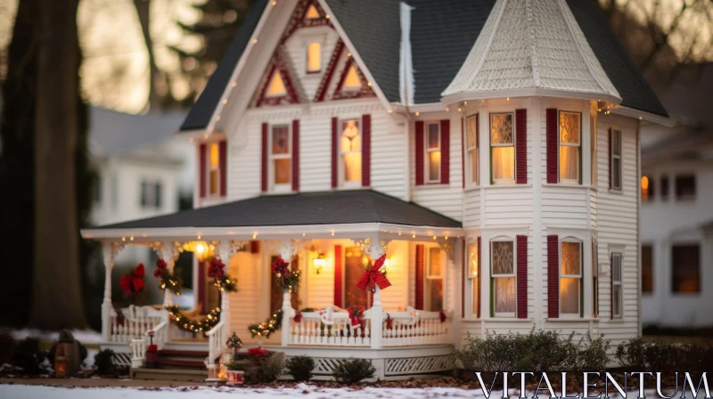 Enchanting Christmas Dollhouse Decoration AI Image
