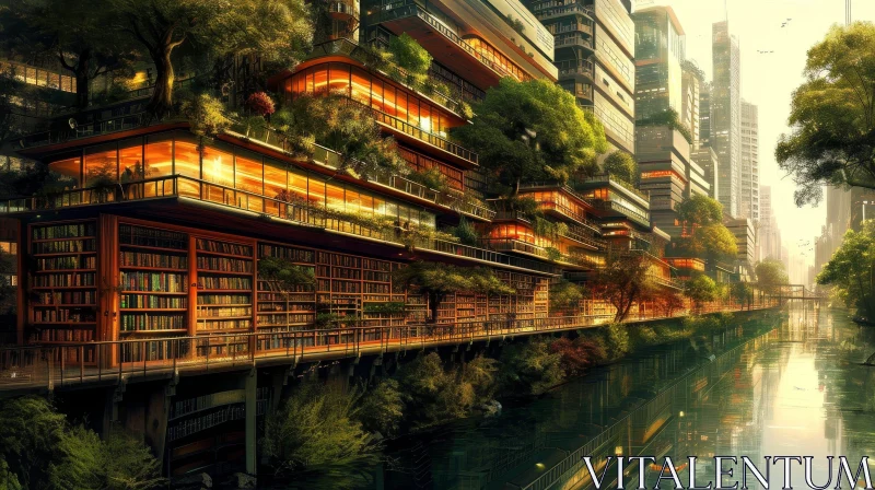 AI ART Green Futuristic Cityscape - Harmony of Nature and Technology