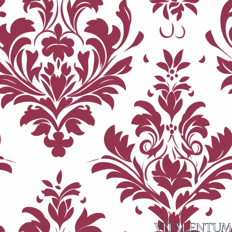 Luxurious Burgundy and White Damask Floral Pattern AI Image