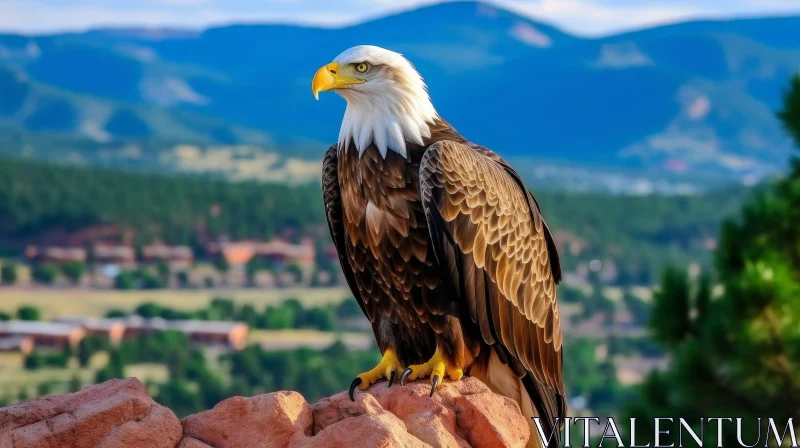 Majestic Eagle Perched on Rock in Nature Scene AI Image