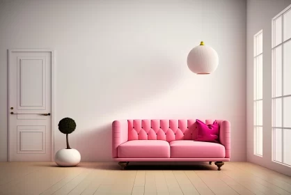 Pink Sofa in an Empty Room: Cartoonish Simplicity and Realistic Lighting
