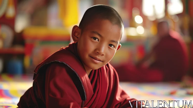 AI ART Portrait of a Young Buddhist Monk in a Temple