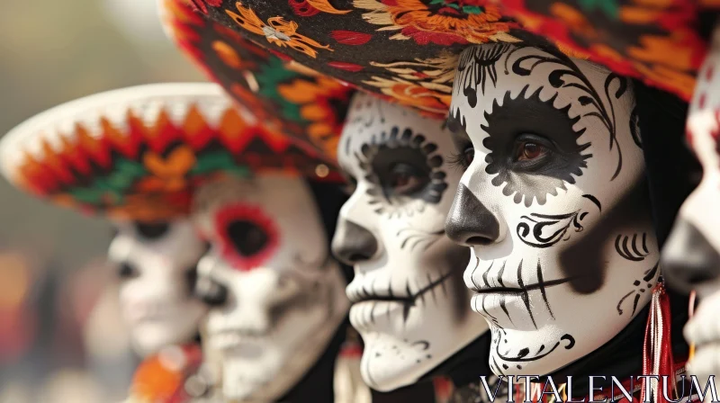Traditional Mexican Calavera Makeup for Day of the Dead Celebration AI Image