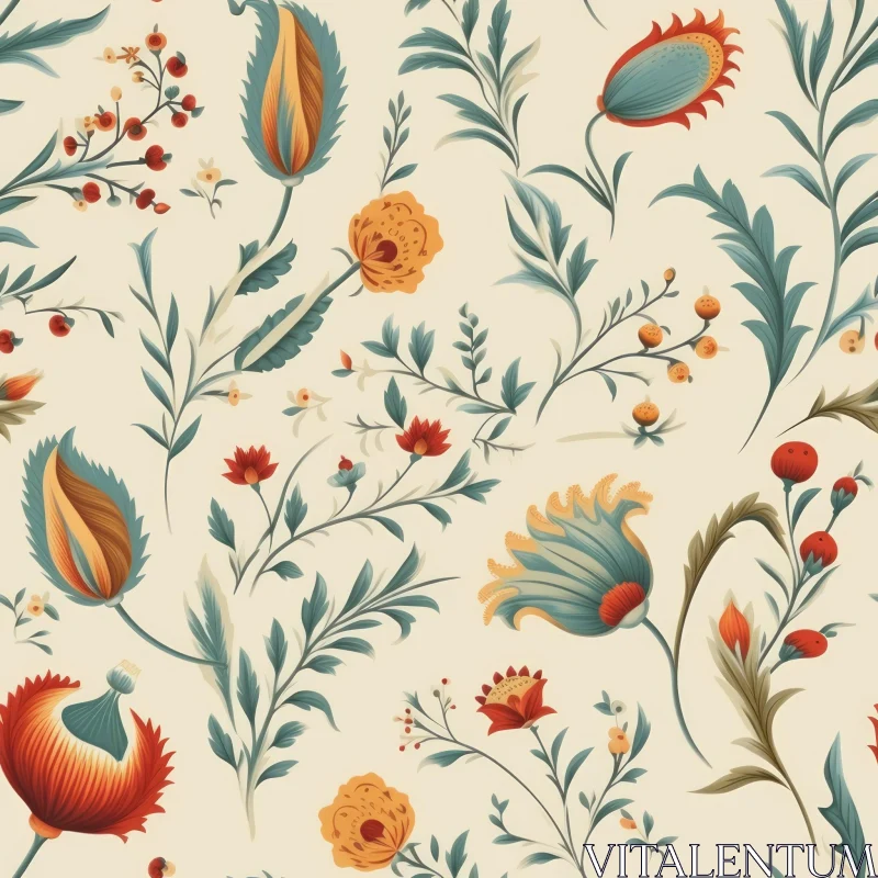 Vintage Floral Pattern on Beige Background AI Image