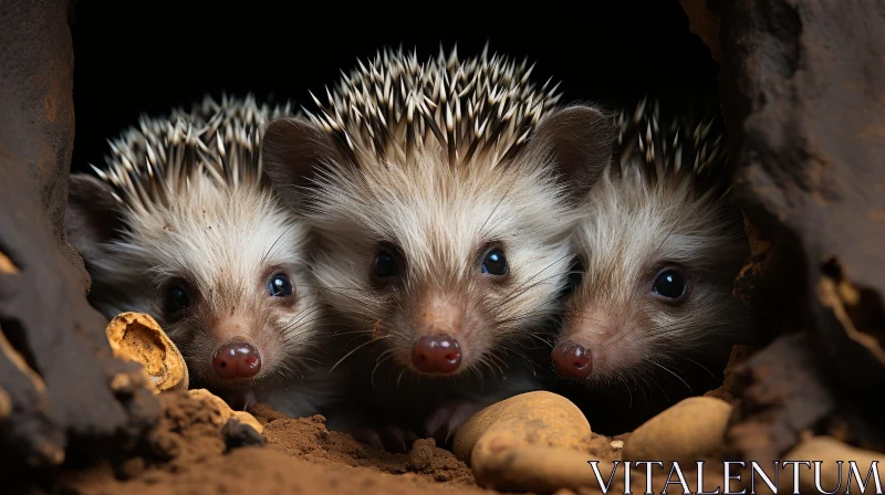 Adorable Baby Hedgehogs Peeking in the Dark AI Image