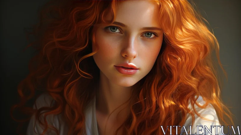 Beautiful Woman Portrait with Red Hair and Green Eyes AI Image