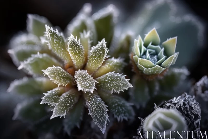 Captivating Frost-Covered Succulent Plants: A Soft-Focus Delight AI Image