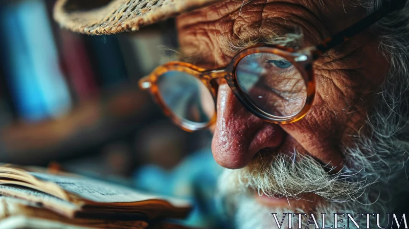 Captivating Image of an Elderly Gentleman Reading in a Library AI Image