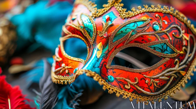 Close-up of a Vibrant Venetian Carnival Mask | Intricate Designs AI Image