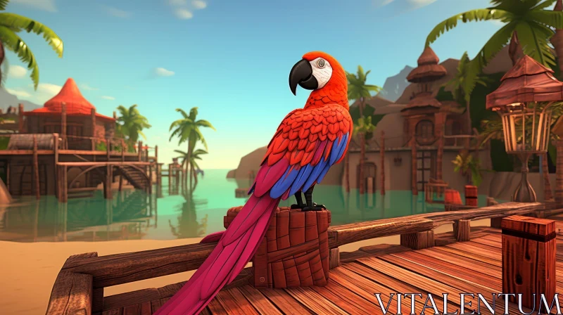 Colorful Parrot in Tropical Setting AI Image