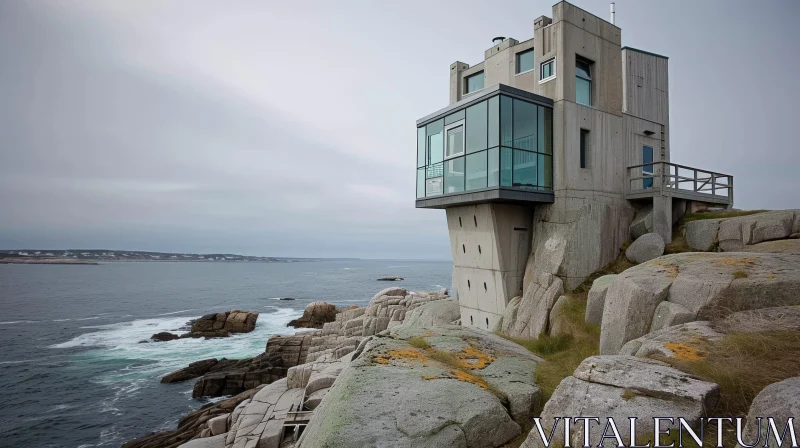 Contemporary House on Rocky Coast | Oceanfront Residence AI Image