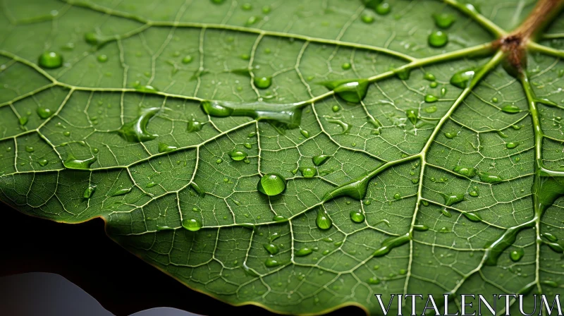 Enchanting Green Leaf with Water Droplets Close-Up AI Image