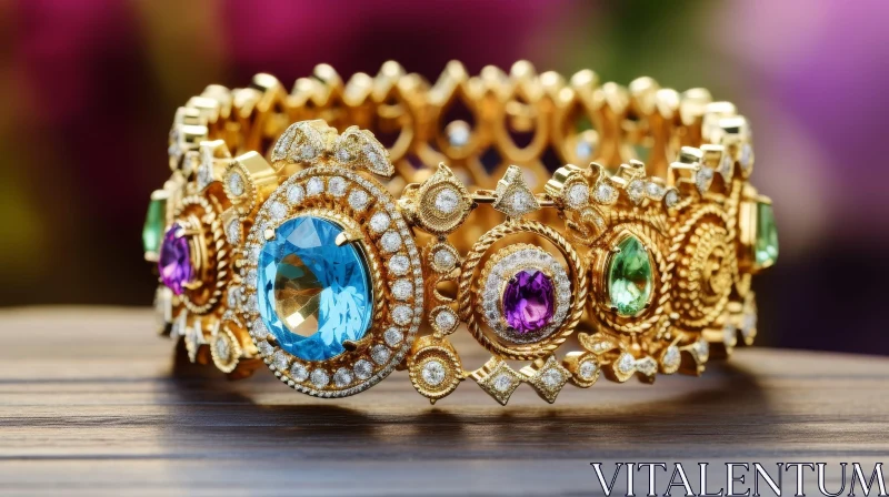 Exquisite Floral Gold Bracelet with Gemstones and Diamonds AI Image