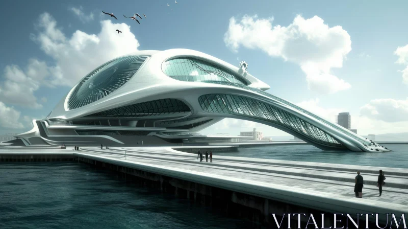 AI ART Futuristic Building on Ocean Pier - Architectural Masterpiece