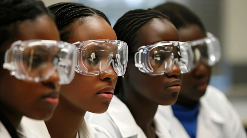Intelligent and Determined African-American Teenage Girls in Lab Coats