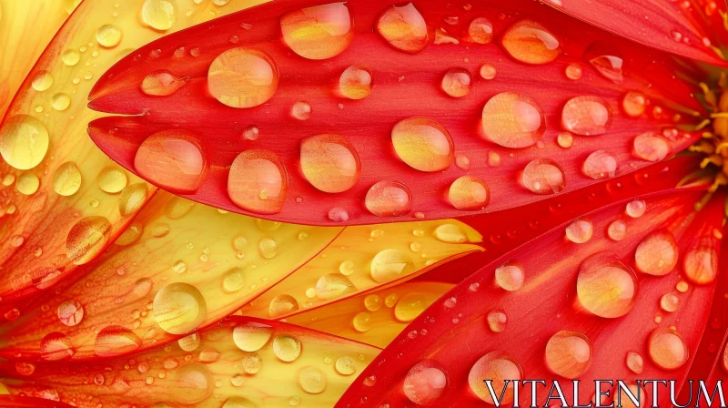 Red and Yellow Flower Close-Up with Water Droplets AI Image