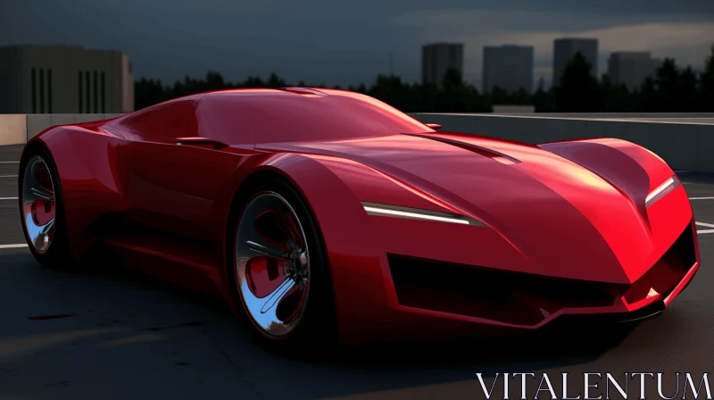 Red Sports Car on City Street | Stunning Close-Up Shot AI Image