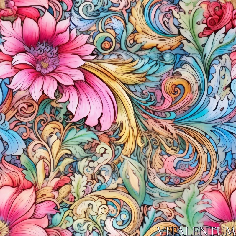 Soft Floral Pattern Design - Light Blue Background AI Image