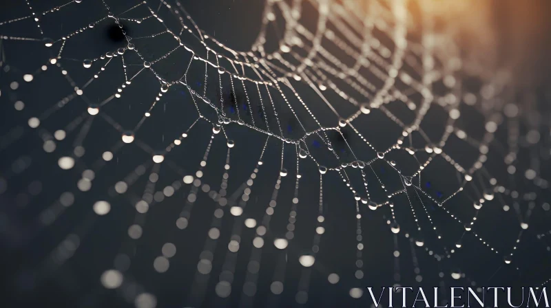 AI ART Sunlit Spider Web with Water Droplets - Nature's Beauty