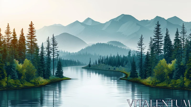 AI ART Tranquil Mountain Lake Landscape