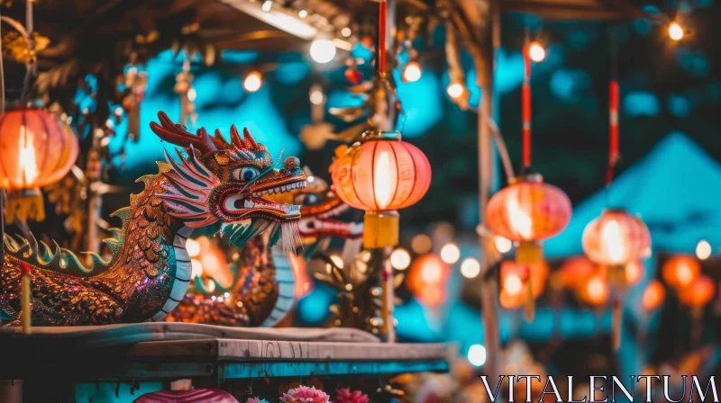 Close-up of a Stunning Chinese Dragon Lantern AI Image