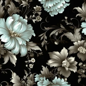 Dark Floral Pattern with Blue and Green Accents