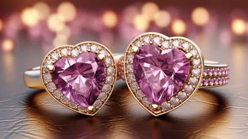 Elegant Gold Rings with Heart-Shaped Pink Gemstones