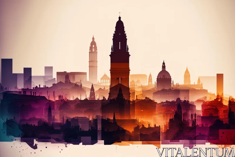 Ethereal Edinburgh Cityscape: Baroque Composition in Dark Magenta and Light Amber AI Image