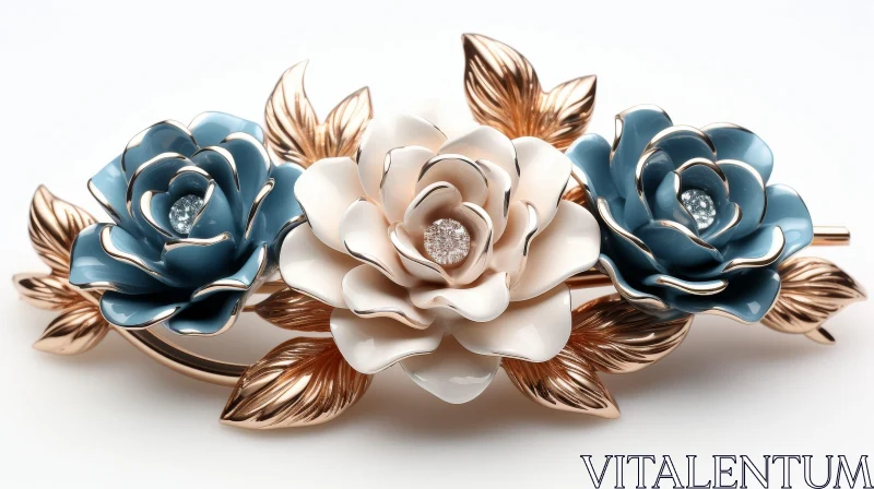 Exquisite Gold Flower Brooch with Diamonds AI Image