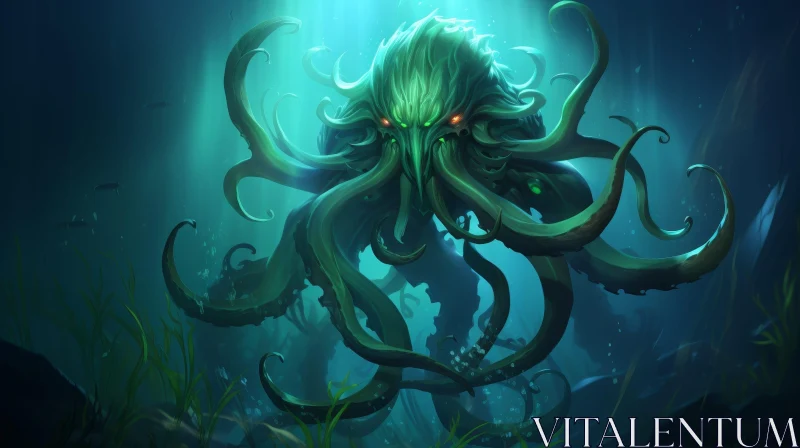 Giant Octopus-Like Creature Digital Painting AI Image