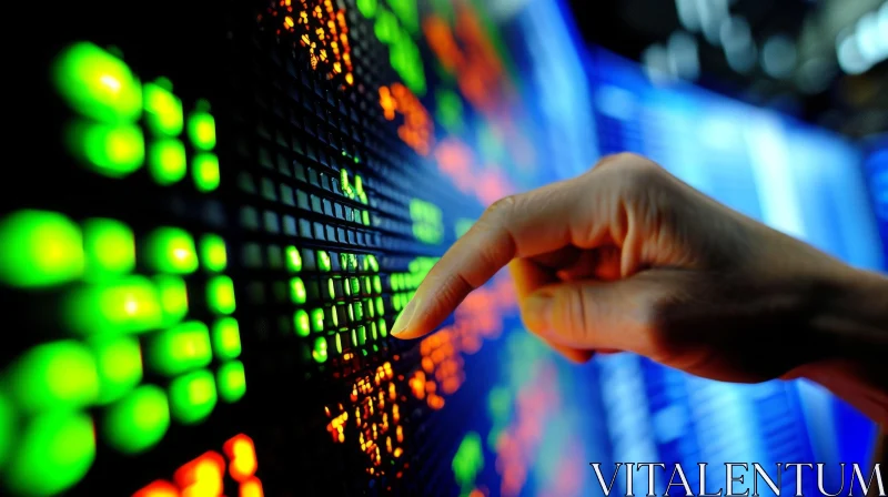Hand Pointing at Electronic Stock Market Display AI Image