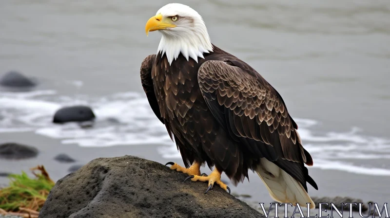 AI ART Majestic Bald Eagle Perched on Rock