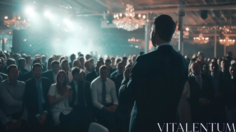 Man giving a speech at a large event AI Image